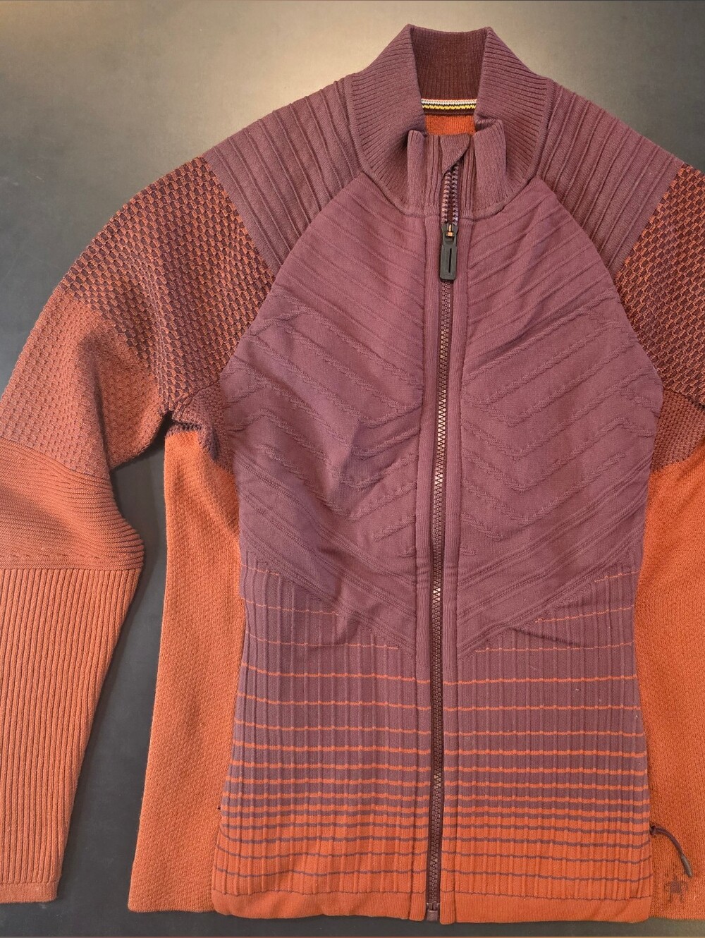 Smartwool Two-Tone Zip Knit Jacket in Plum and Rust